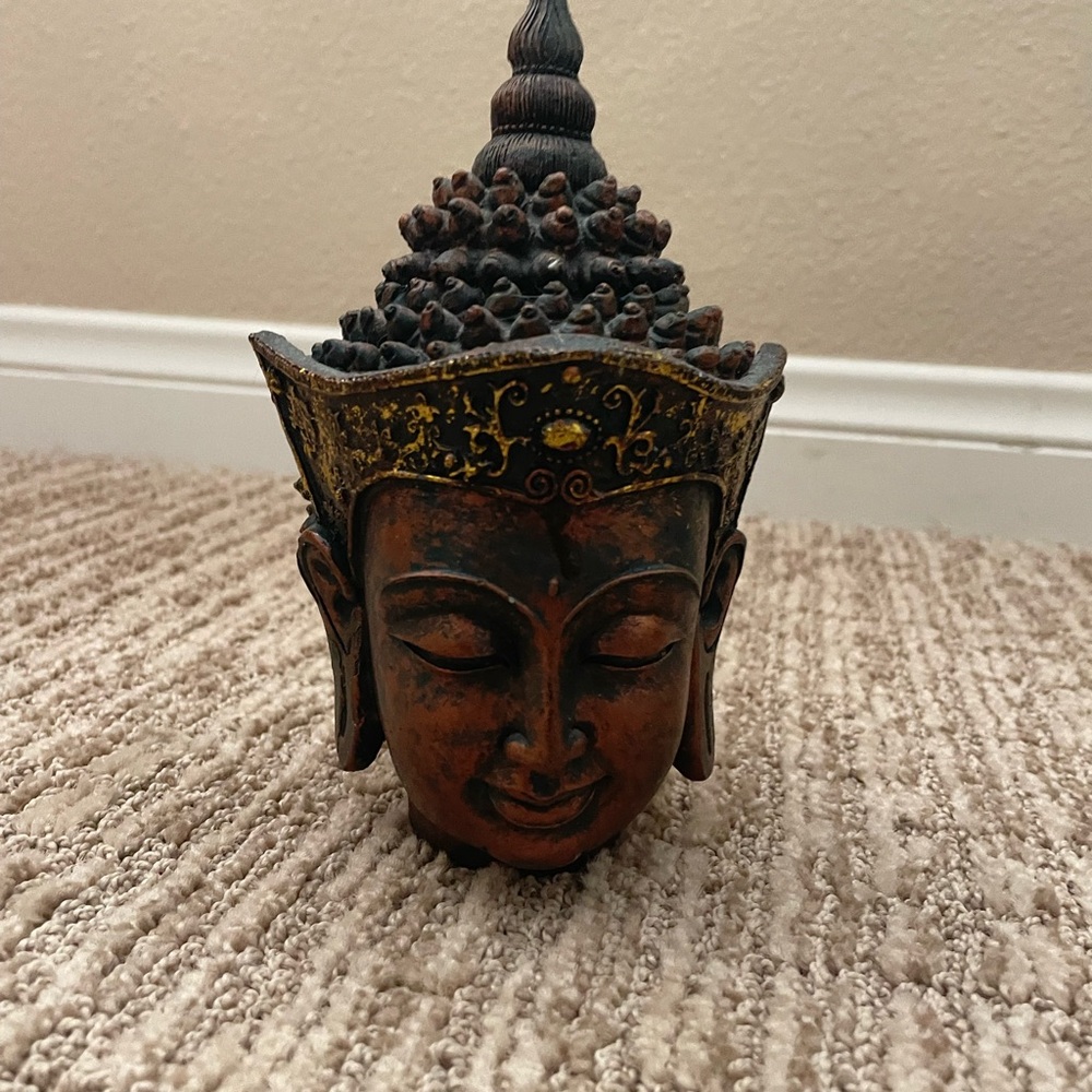 Handcrafted Brown Buddha Head Statue - Decorative Home Accent